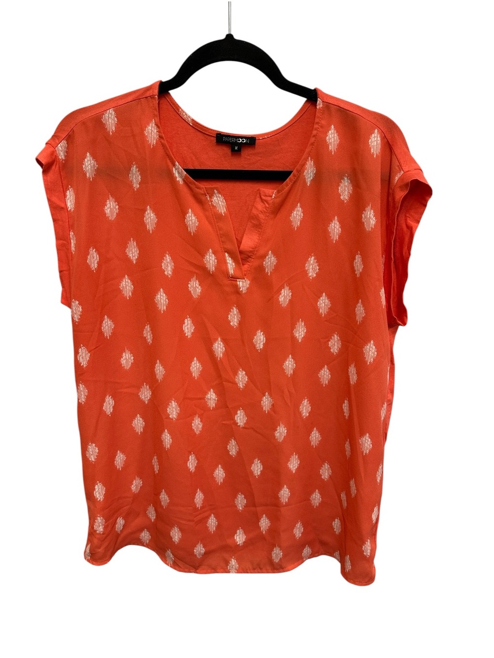 Papermoon coral geometric diamond print split v neck blouse Size M